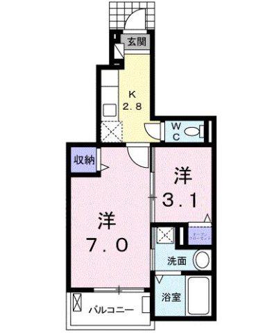 シャトーブランシェ I(2K/1階)の間取り写真