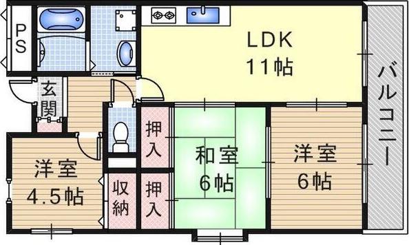 ドミール昆陽(3LDK/2階)の間取り写真