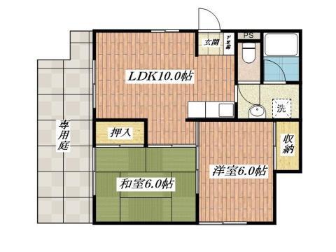 あいのマンション(2LDK/1階)の間取り写真