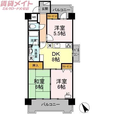 ル・ド・ソレイユ菰野(3DK/1階)の間取り写真