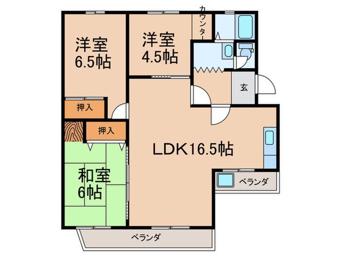 平和が丘9号棟(3LDK/3階)の間取り写真