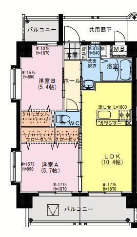 SKY DESIGNII(2LDK/5階)の間取り写真