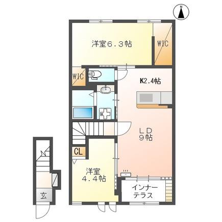 ノア・ブラン(2LDK/2階)の間取り写真