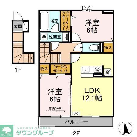 泉区上飯田町AK計画(2LDK/2階)の間取り写真