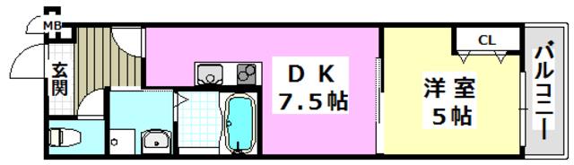 フジパレス千里丘(1DK/2階)の間取り写真