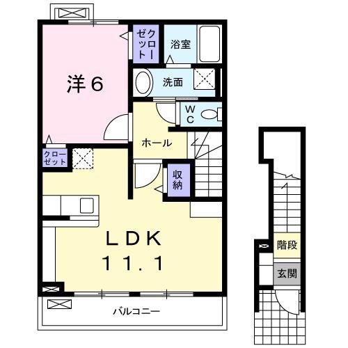 フロントリバ-・サンII(1LDK/2階)の間取り写真