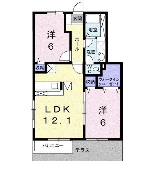 ラフィネ・メゾンC(2LDK/1階)の間取り写真
