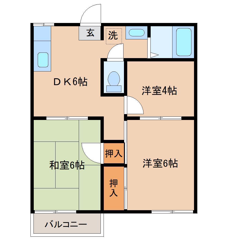 ファミール木下(3DK/2階)の間取り写真