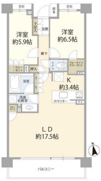 パークハウス宮崎台花霞(2LDK/4階)の間取り写真