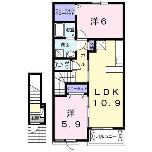 ブライト安芸 B棟(2LDK/2階)の間取り写真
