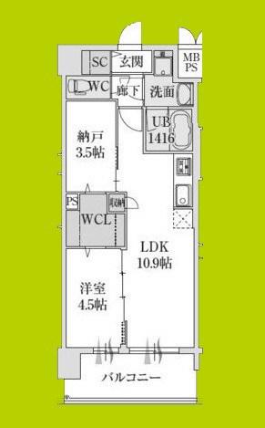 スプランディッド大阪ベイサイドDUE(1SLDK/12階)の間取り写真