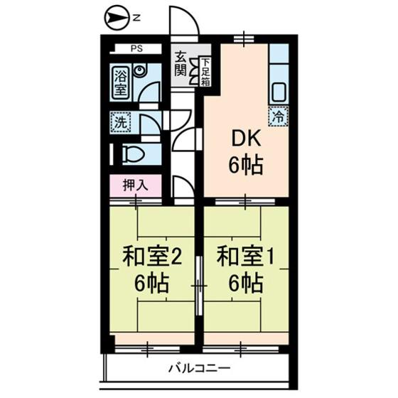 サンノームツチヤ(2LDK/2階)の間取り写真