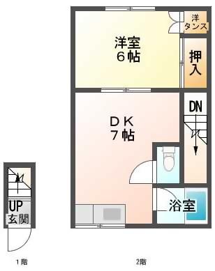 コーポなりたB棟(1DK/2階)の間取り写真