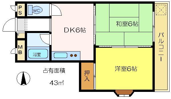 ニューコーポ芝(2DK/3階)の間取り写真