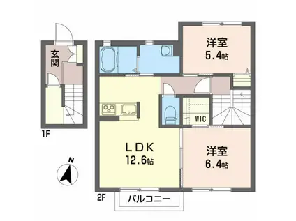 カーサ・ルーチェ(2LDK/2階)の間取り写真