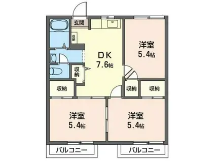 イーストキャッスル 積水ハウス P1台付(3DK/2階)の間取り写真