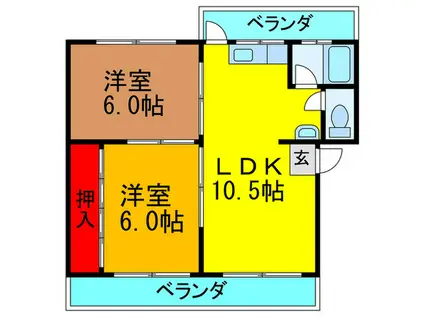 成田ケ丘マンション(2LDK/1階)の間取り写真