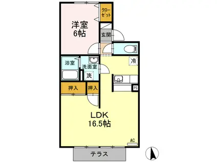セレーノ岡本B棟(1LDK/1階)の間取り写真