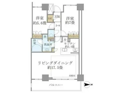 ブリリアタワーカワサキ(2LDK/21階)の間取り写真