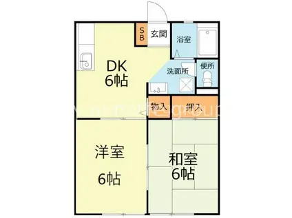 リバーサイドハイツB(2DK/2階)の間取り写真