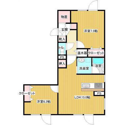 ノースBLUE(2LDK/2階)の間取り写真