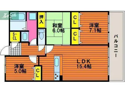 ロイヤルガーデン大供弐番館(3LDK/9階)の間取り写真