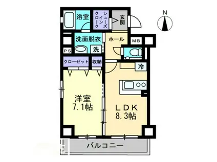 ハートフル医大西(1LDK/7階)の間取り写真