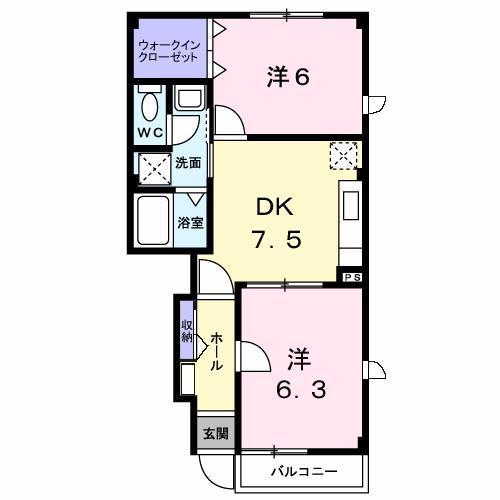 アロッジオK3B(2DK/1階)の間取り写真