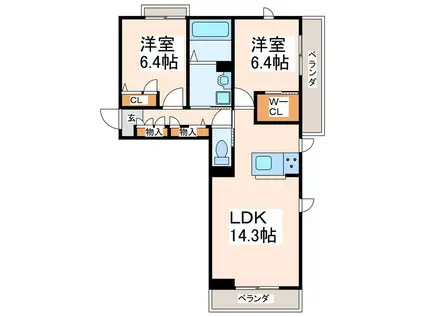 グレイス・ヴィラ水前寺(2LDK/2階)の間取り写真