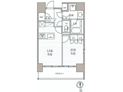 シーズンフラッツ上野稲荷町(1LDK/13階)の間取り写真