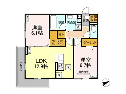 トリシアYH II(2LDK/1階)の間取り写真