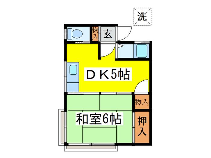 イワトハイツ(1DK/2階)の間取り写真