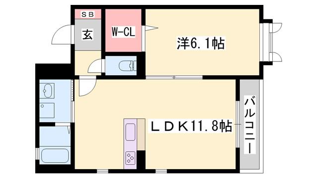 カルムリー福崎B(1LDK/1階)の間取り写真