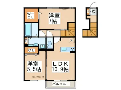 グランドソレイユII(2LDK/2階)の間取り写真