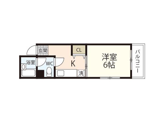 サンライズ河原町(1DK/6階)の間取り写真