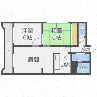 ローヤルハイツ東苗穂(2LDK/2階)の間取り写真