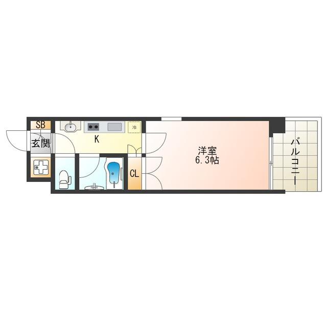 FELIS北堀江(1K/2階)の間取り写真