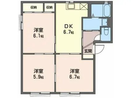 ジュビレオ弐番館(3DK/1階)の間取り写真