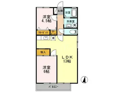 グレースハイム(2LDK/2階)の間取り写真