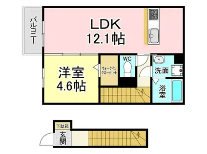 ラヴィベール(1LDK/2階)の間取り写真