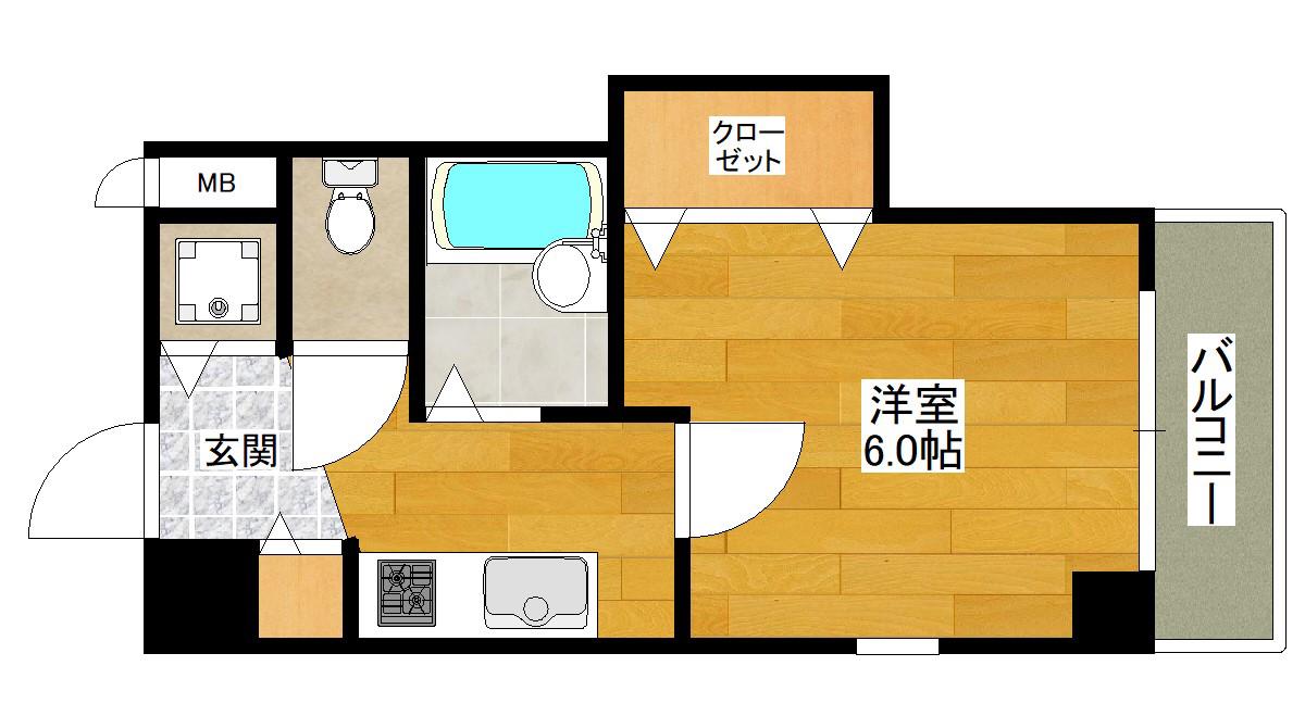 ソレアード江坂(1K/2階)の間取り写真