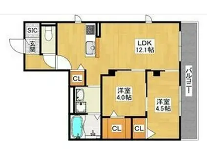 ハイムメゾン長居公園通(2LDK/3階)の間取り写真