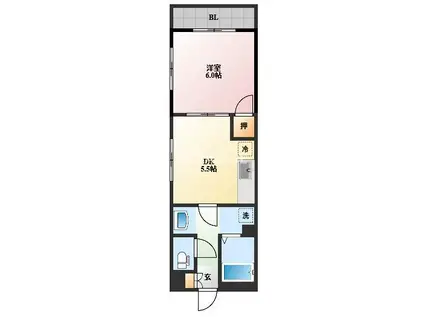 テラス辰(1DK/2階)の間取り写真