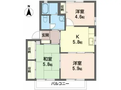 グランドール北町B(3K/2階)の間取り写真