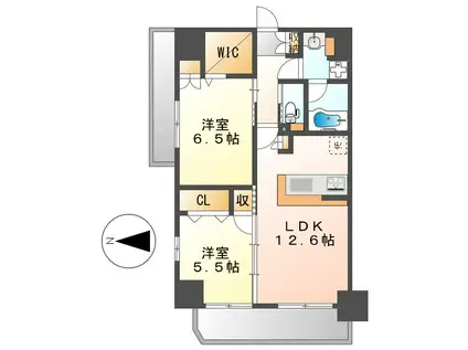 グランドゥール瑞穂通(2LDK/11階)の間取り写真