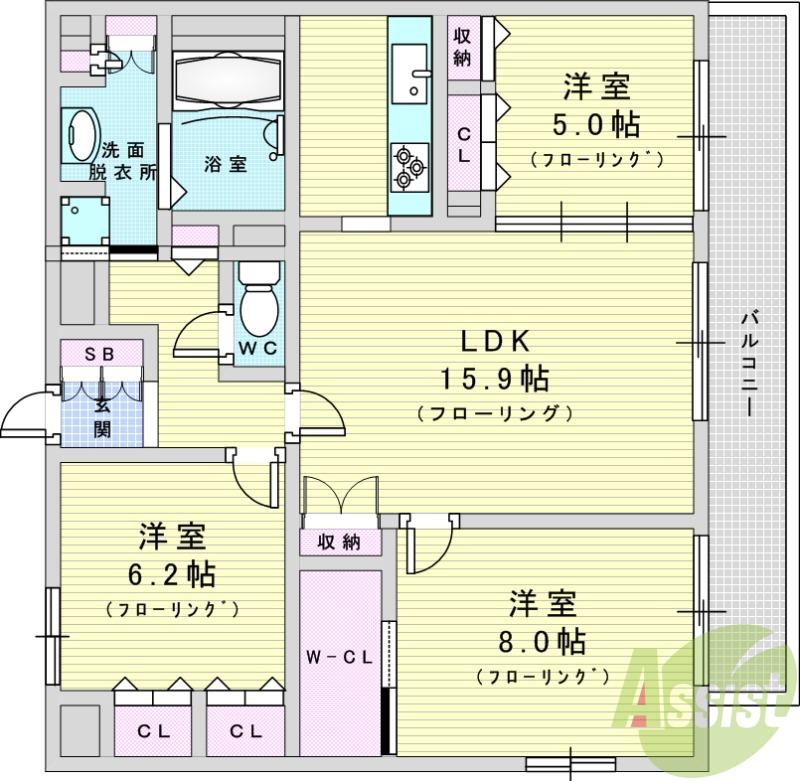セノアタワー新大阪(3LDK/13階)の間取り写真