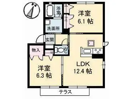 メゾンM B棟(2LDK/1階)の間取り写真