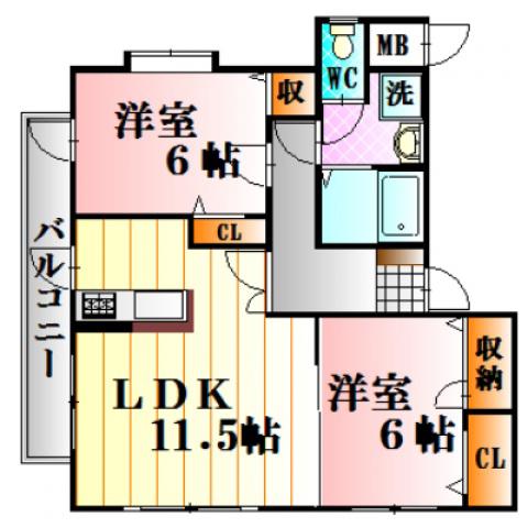 マルシュ梅林II(2LDK/1階)の間取り写真