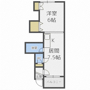 宮の森KTマンション(1DK/2階)の間取り写真