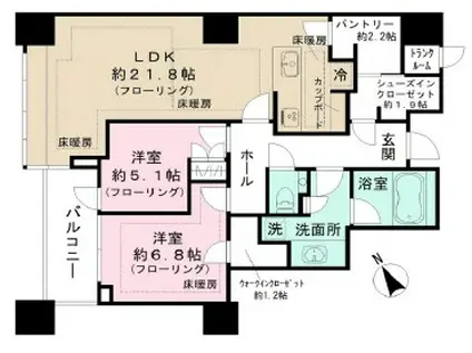 三田ガーデンヒルズ ウエストヒル(2LDK/5階)の間取り写真